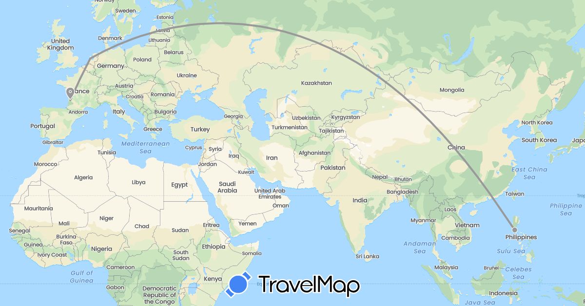 TravelMap itinerary: plane in France, Netherlands, Philippines (Asia, Europe)